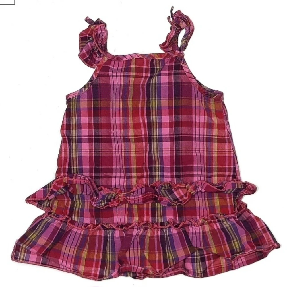 Baby Gap Pink Plaid Ruffle Infant Girl's Dress 3-6M Months 100% Cotton Cute EUC